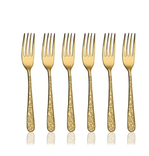 Shri & Sam Stainless Steel Monika Gold PVD Coating with Laser Baby Fork, 6 Pieces